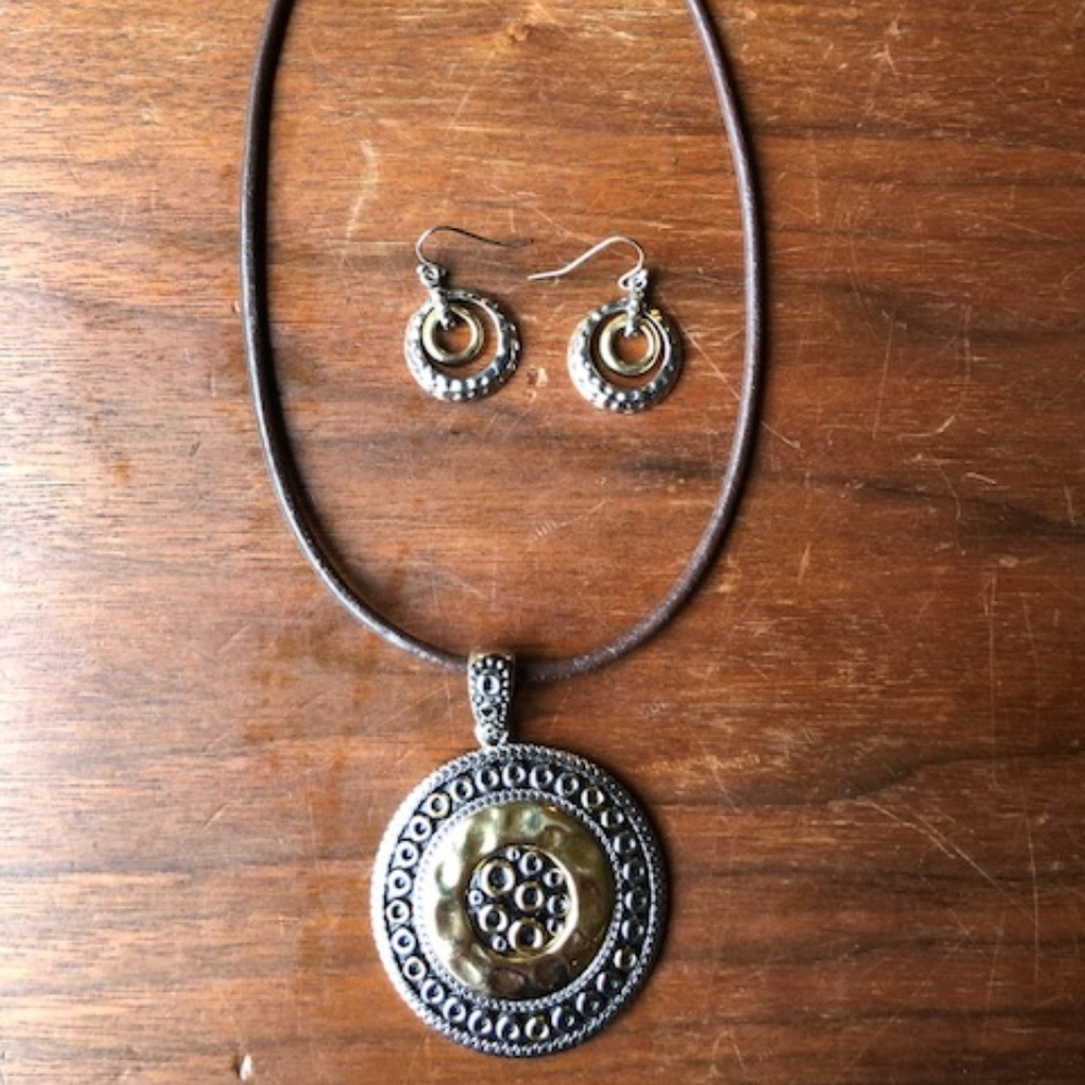 Gold and Silver Necklace and Earrings Set